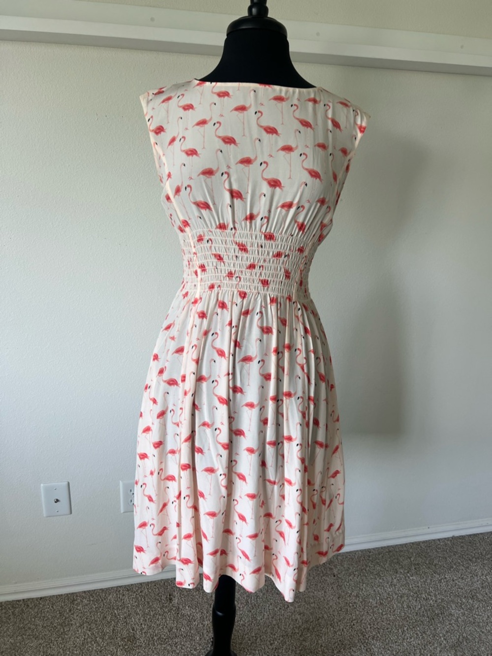 Kate Spade Pink Flamingo Print, Smocked Waist NWT Silk Blend